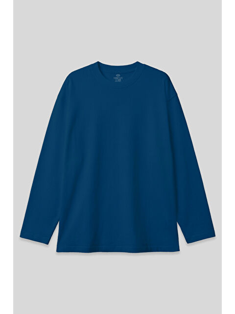 Tommylife İndigo O Yaka Rahat Form Battal Büyük Beden Uzun Kollu Erkek T-Shirt - 88107 - S000490062-23093