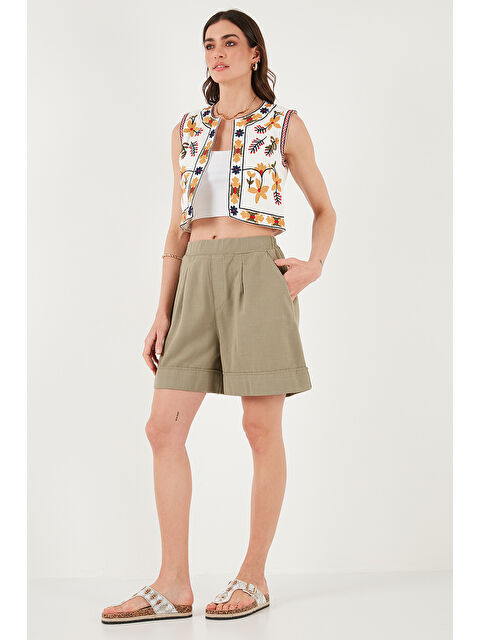 Lela Pamuklu Standart Fit Yüksek Bel Dikiş Detaylı Kadın Şort 668Yp4921
