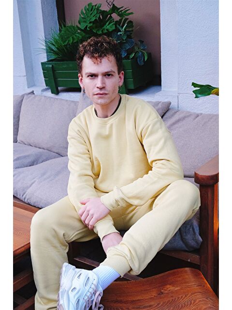 gothamVibes Erkek Vibe Oversize Hardal Sweatshirt - S000435378-7379