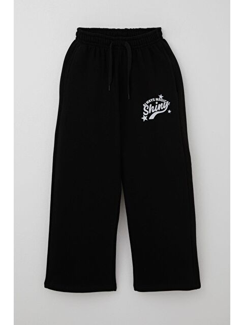 Breeze Kız Çocuk Eşofman Altı Yazı Baskılı Bağcık Aksesuarlı Siyah (8-14 Yaş) - S000513052-19351