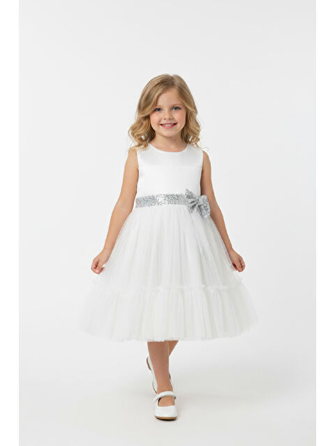 Modanino Kız Çocuk Elbise -Saten Tüllü Kumaş-Kuşak ve Fiyonk Detaylı 2-8 Yaş 12517 - S000512998-20063