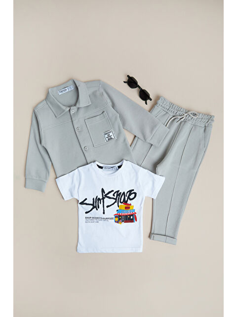 Fullamoda %100 Pamuk Çimalı Yazı Baskılı 3 Lü Erkek Çocuk Takım - S000513053-19928