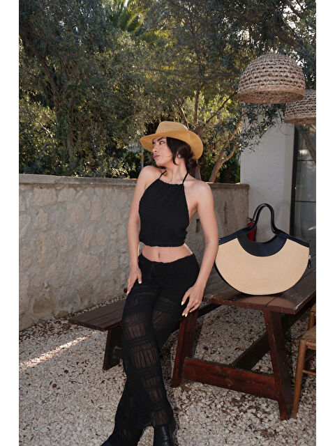 eka Kadın Siyah Gipeli Crop Takım 1040-4063