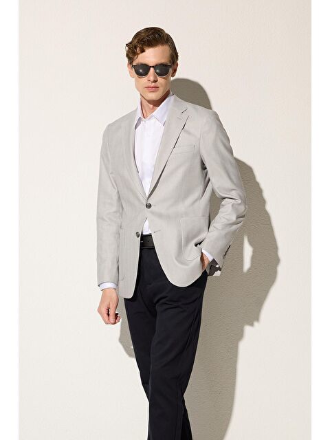 TUDORS Erkek Slim Fit Mono Yaka Çift Yırtmaçlı Casual Gri Tek Ceket - S000525607-20600