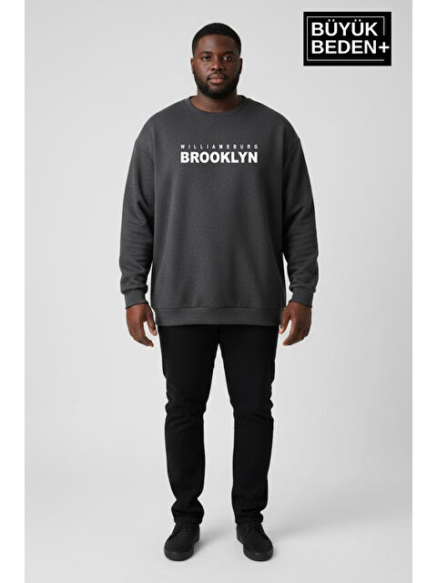 Süperlife Erkek Büyük Beden Willams Brooklyn Baskılı Bisiklet Yaka ince Sweatshirt SPR26BSW956-16