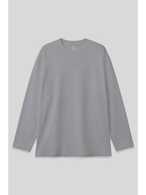 Tommylife Gri O Yaka Rahat Form Battal Büyük Beden Uzun Kollu Erkek T-Shirt - 88107 - S000490062-20600