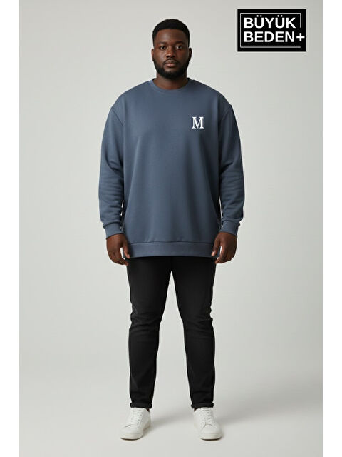 Süperlife Erkek Büyük Beden M Baskılı Bisiklet Yaka ince Sweatshirt SPR26BSW956-13