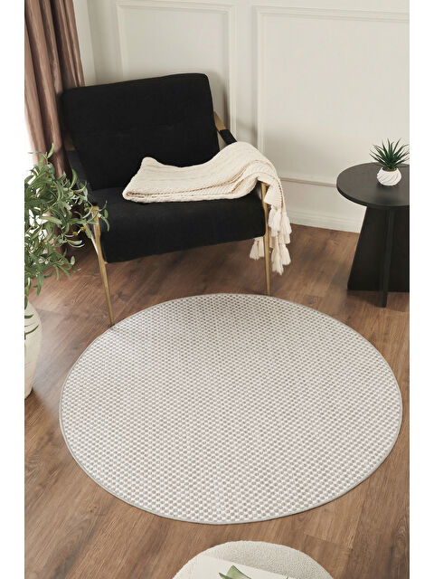 Konfor Halı Sisalux 3082 Beyaz Gri Yuvarlak Sisal Dokuma Jüt Kilim Hav Toz Vermez Mutfak Oda Halısı-80x80 - S000516362-18