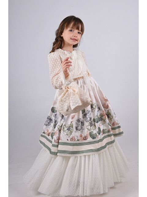 Mialora Özel Tasarım Kız Çocuk Elbise, Çiçek Desenli Kız Çocuk Uzun Elbise_M2354 - S000380323-18194