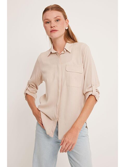 Bigdart Kadın Cep Detaylı Gömlek 20234 - Krem - S000194299-19966