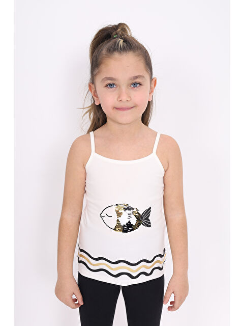 Toontoykids Kız Çocuk Pul İşlemeli Balık Nakış Askılı Atlet - S000255331-19965