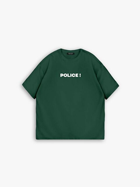 Abluka Online Erkek Oversize 'Police!' Baskılı İki İplik Tişört Yeşil - S000161054-18194