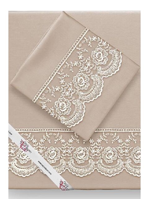 Çeyiz Diyarı Fransız Dantelli Kure Tek Kişilik Nevresim Takımı 4 Parça Cappucino - S000485539-23173