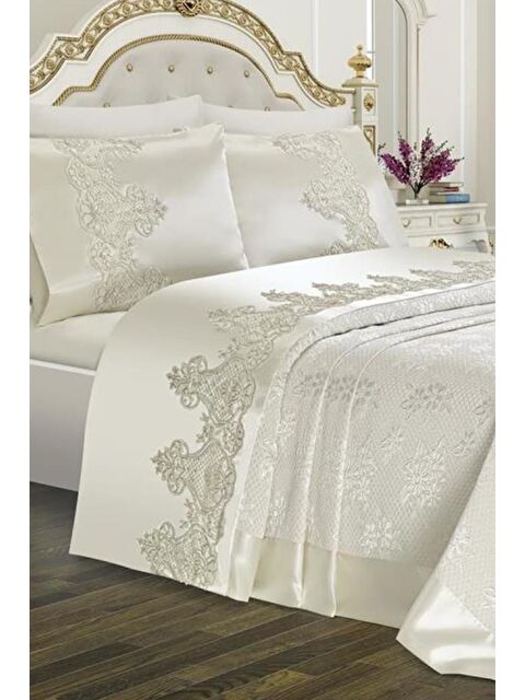 Çeyiz Diyarı Çeyizlik Gelin Seti Dubai Sade 7 Parça Krem - S000485694-23173