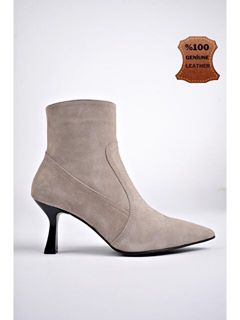 Muggo NATALİE Hakiki Deri Sivri Burun Fermuarlı İnce Topuklu Kadın Bot - S000282562-26429