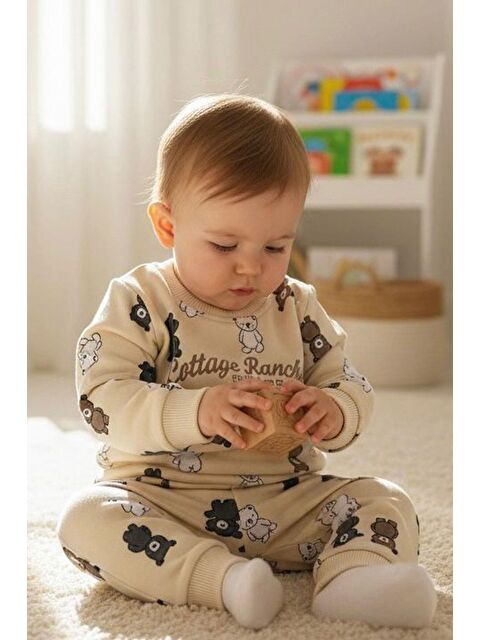 Breeze Erkek Çocuk Eşofman Takımı Sevimli Ayıcıklar Desenli Krem (1-3 Yaş) - S000484774-19966