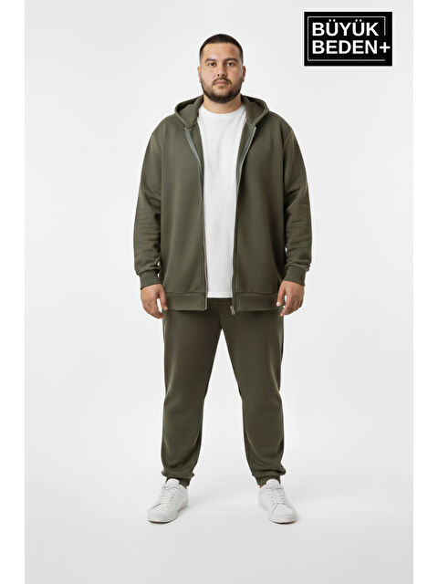 Süperlife Erkek Büyük Beden Fermuarlı Kapüşonlu ince Sweatshirt Hırka - Rahat Kalıp SPR26BHR960 - S000481022-18547