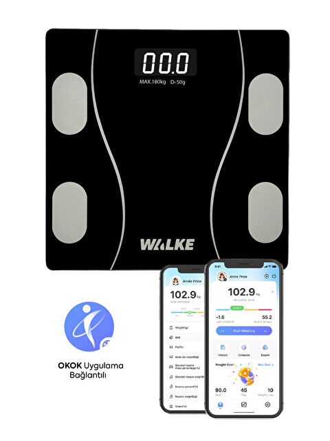 WALKE Premium Uygulama Bağlantılı Akıllı Baskül Siyah - S000505746-19351