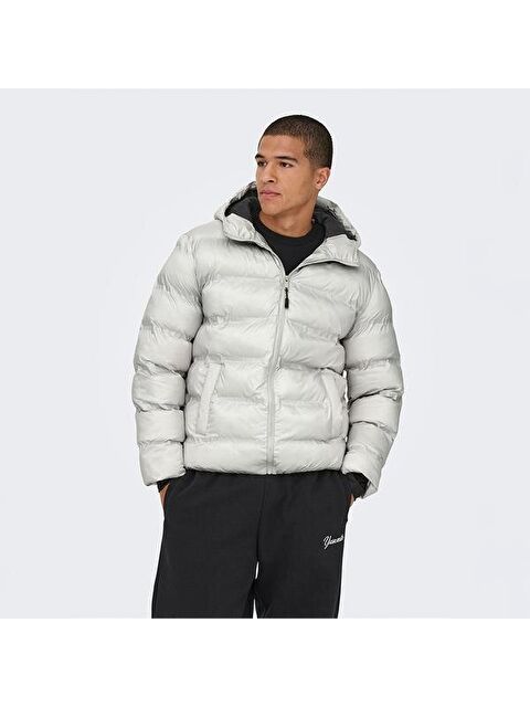 Only&Sons Union Seamless Life Puffer Erkek Gri Kapüşonlu Mont - S000522338-20600