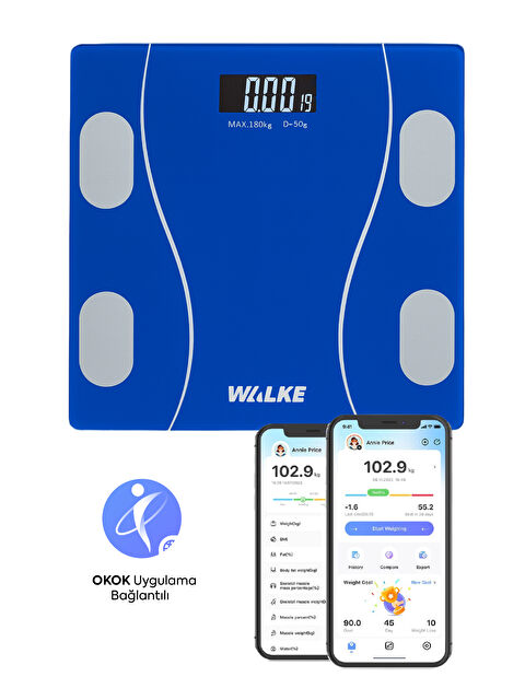 WALKE Premium Uygulama Bağlantılı Akıllı Baskül Mavi - S000505752-17234