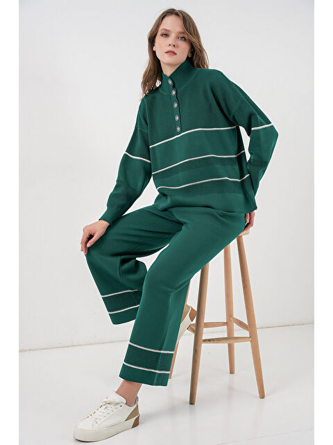 Bigdart Kadın Çizgili Oversize Triko İkili Takım 15957 - Zümrüt Yeşili - S000473547-18709