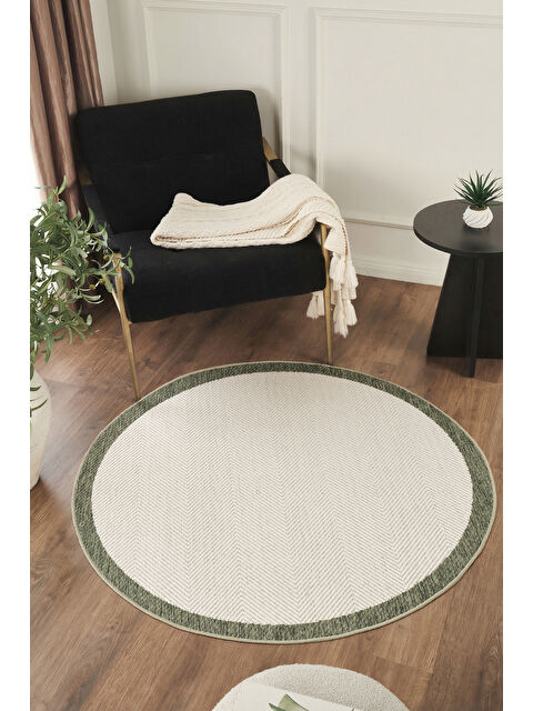 Konfor Halı Sisalux 3090 Krem Yeşil Yuvarlak Sisal Dokuma Jüt Kilim Hav Toz Vermez Mutfak Oda Halısı-80x80 - S000516404-19966