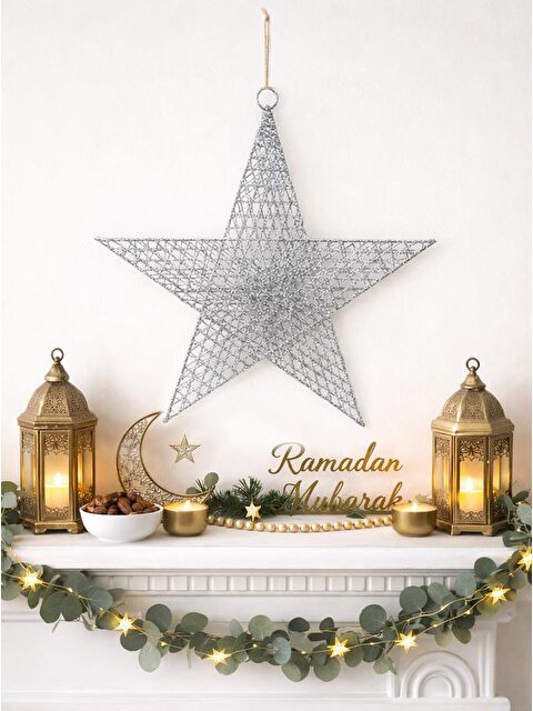 Parti Adresi Ramazan Temalı Gümüş Tel Yıldız Duvar & Kapı Süsü 30 cm - S000505763-18105