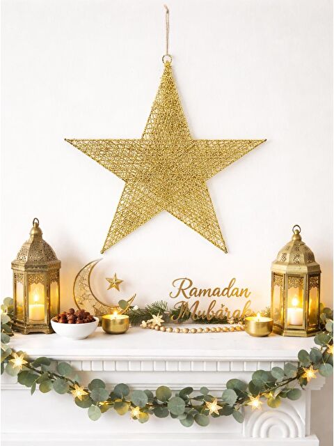 Parti Adresi Ramazan Temalı Altın Tel Yıldız Duvar & Kapı Süsü 30 cm - S000505769-20076