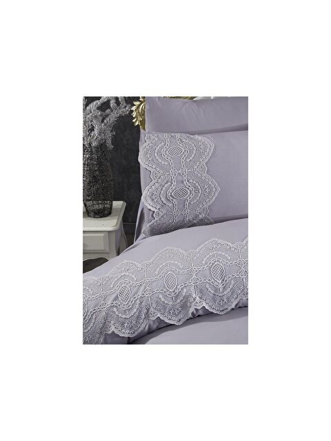 Çeyiz Diyarı Fransız Dantelli Eslem Çeyizlik Nevresim Takımı Gri - S000485581-23173