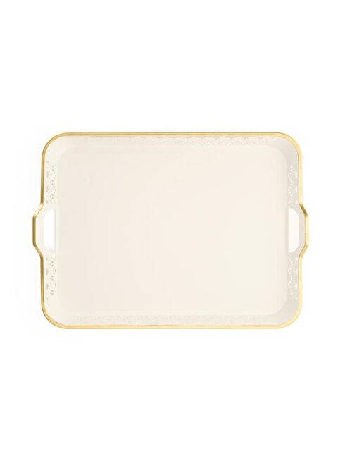 Zucci Home Oya Tepsi - Beyaz / Altın - 51x38 cm - S000476246-37222