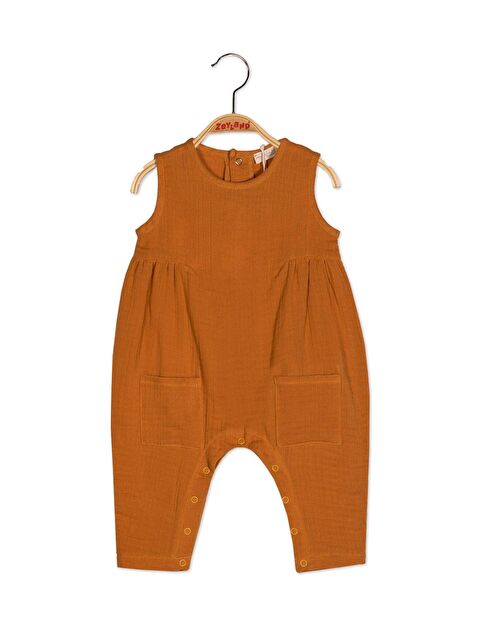 MİNİNİO Unisex Bebek Cepli Kolsuz Müslin Tulum - S000325910-4557
