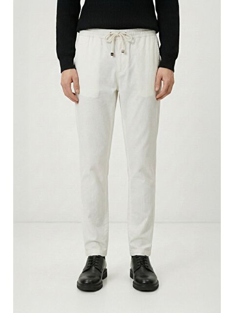 Sabri Özel Giotelli Ekru Dokuma Kumaş Normal Bel Standart Boy Erkek Pantolon