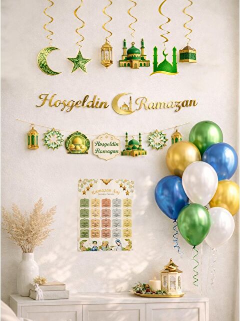 Parti Adresi Hoşgeldin Ramazan Dekorasyon Seti – Yeşil Beyaz Süsleme Seti - S000516408-18194