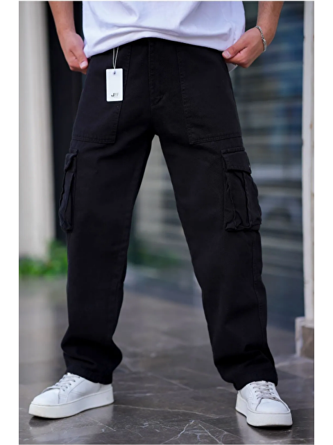Tarz Cool Erkek Kargo Cep Baggy Pantolon Siyah Rengi - S000336238-6381