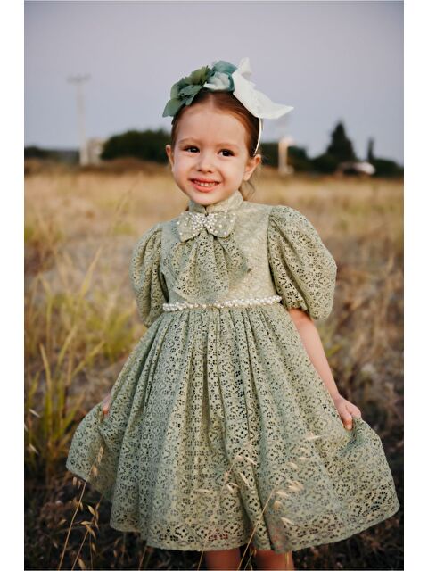 Mialora Özel Tasarım Kız Çocuk Elbise ,Taç Aksesuarlı, Dantel Doğum Günü Elbisesi, Çocuk Abiye_M2376 - S000380326-1180