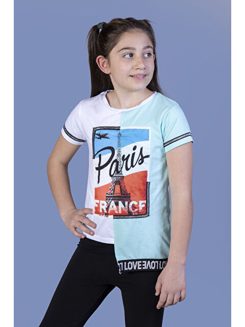 Toontoykids Kız Çocuk Paris Baskılı Şeritli Tişört - S000255619-1180