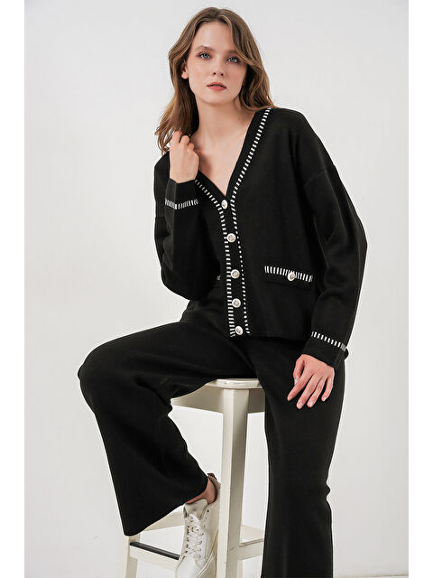 Bigdart Kadın Nakışlı Triko Hırka Pantolon İkili Takım 15963 - Siyah - S000473551-19351