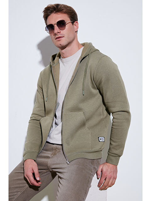 Buratti Slim Fit Kapüşonlu  İçi Tüylü Yumuşak Şardonlu Kışlık Erkek Fermuarlı Sweatshirt 5905340 - S000000615-26429