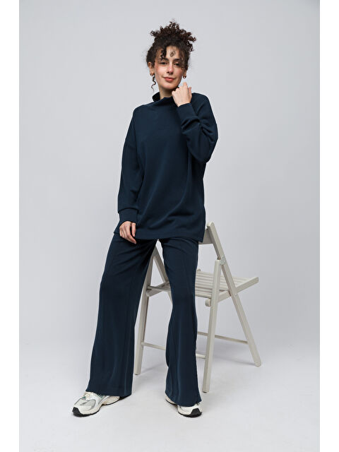 Dexia Molise   Rahat Kalıp Önü Çizgi Nervürlü Dikiş Beli Lastikli  Modal Pantolon   Lacivert Renk - S000222846-21164