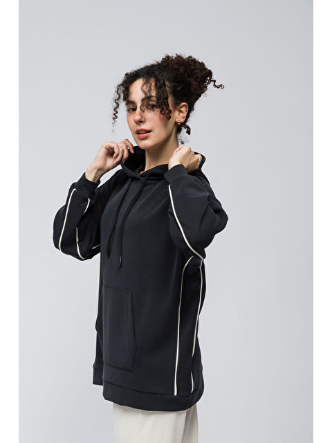 Dexia Bilbao   Çift Biyeli Oversize Kapüşonlu ve Cep Detaylı Modal Sweatshirt   Antrasit Renk - S000352876-29666