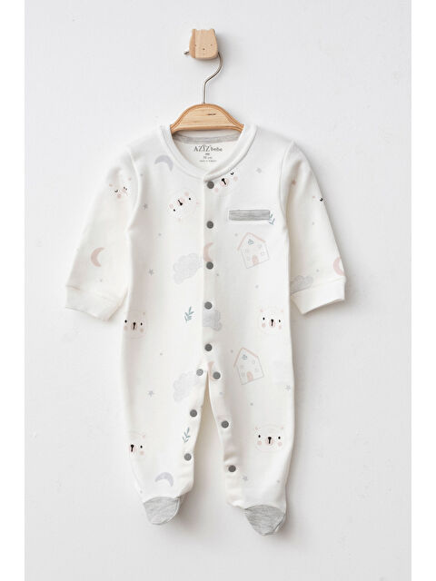 AZİZ BEBE Erkek Bebek Çıtçıtlı Desenli Patikli Tulum 0 Ay - 6 Ay - S000364785-19965