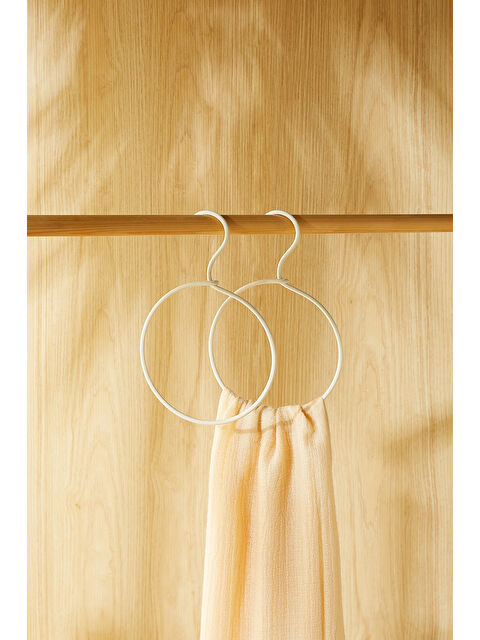 Ocean Home Textile 2'li Halka Ekru Renk Kumaş Kaplı Metal Aksesuar Askısı 24.5 x 16 x 0.5 cm - S000443625-19965