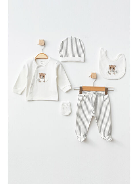AZİZ BEBE Erkek Bebek Ayı Nakışlı 5' Li Hastane Çıkış Seti 0 Ay - 3 Ay - S000364790-19965