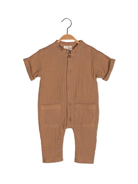 MİNİNİO Unisex Bebek Cepli Müslin Tulum - S000325918-19928
