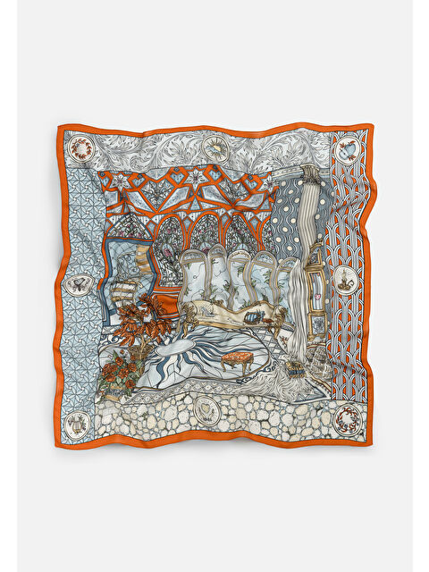 Fresh Scarfs PRECIOUS PARADISE DESEN FLOŞ VİSKON EŞARP BURNT ORANGE - S000506261-23173