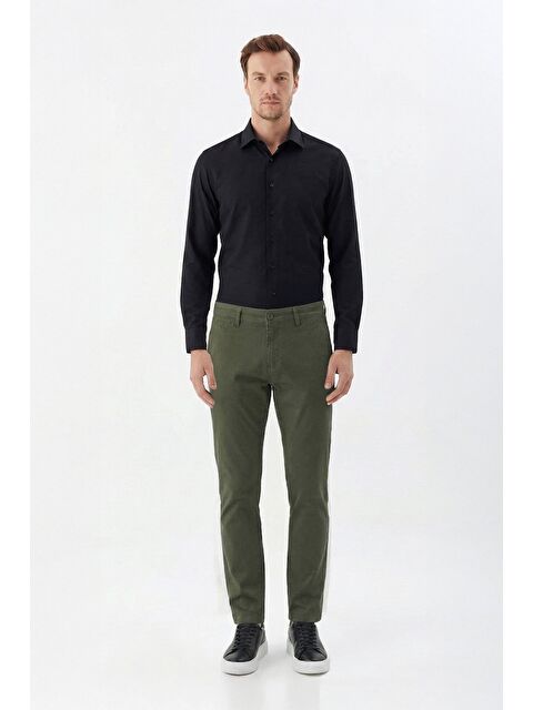 Sabri Özel Giotelli Haki Regular Fit Pamuklu Düz Yandan Cepli Elastanlı Chino Pantolon
