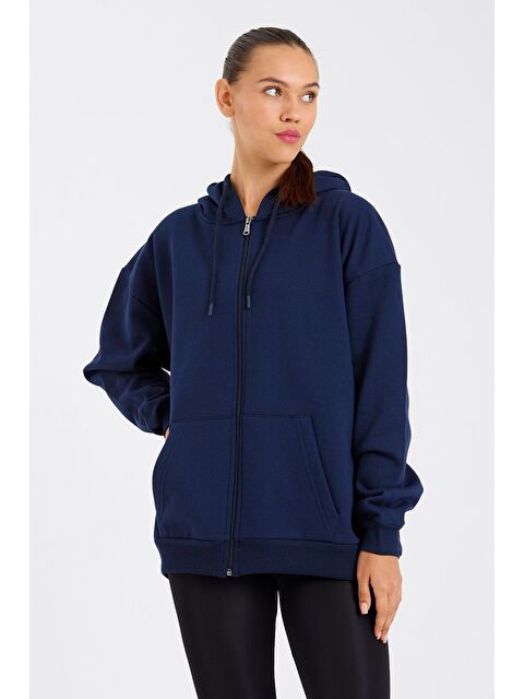 Mmetalic Kadın Kanguru Cepli Kapüşonlu Fermuarlı İçi Polarlı Hırka - S000237866-21164