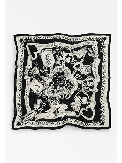 Fresh Scarfs ETERNAL LOVE DESEN FLOŞ VİSKON EŞARP BLACK - S000506264-19351