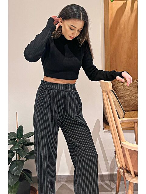 Julude Kadın Bel Cırtlı Çizgili Palazzo Pantolon - S000172653-19351
