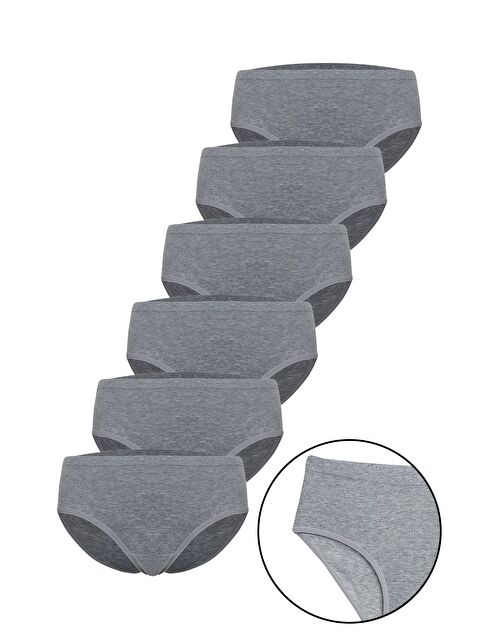Tutku 6'lı Kadın Gri Pamuklu Ribana Yüksek Bel Bato Külot - S000355233-20600